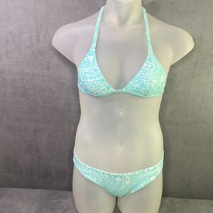 Agua Doce Bikini Brazilian Women M Blue White Flower Cheeky Bottom 2-pc